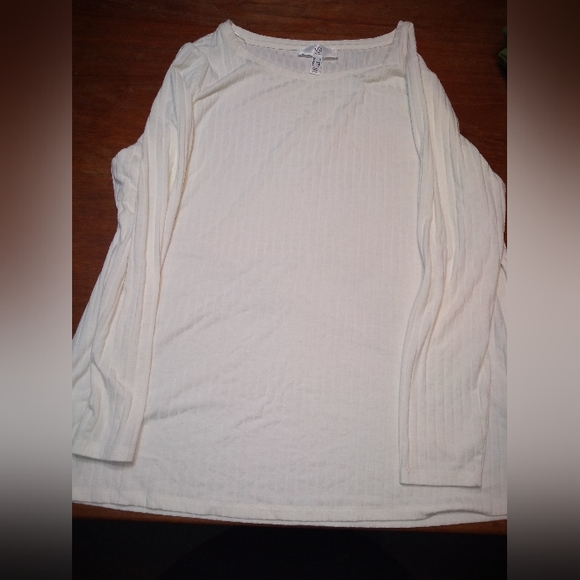 Addition Elle Women's Cream / Beige Long Sleeve Shirt, Size 1X, Ribbing - Picture 6 of 6